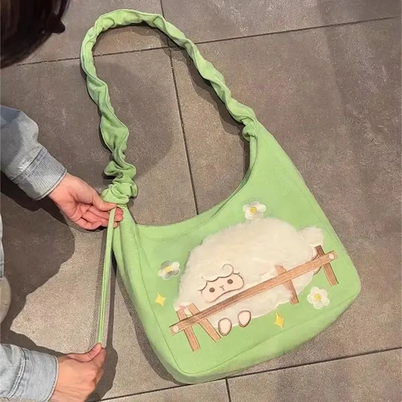 UAKISS  -  Cute Cartoon Canvas Bag 2024 Large Capacity One Shoulder Student Versatile Commuting Tote Crossbody Bags