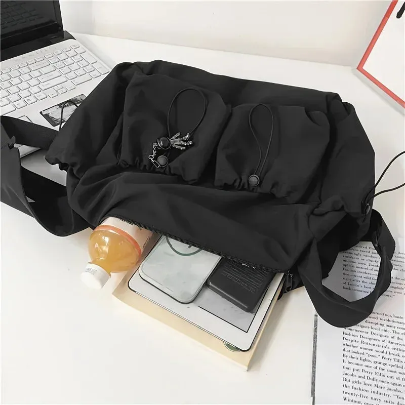 Uakiss Fashionable Crossbody Bag with Drawstring Accent - Spacious & Secure Zipper Closure - Includes Stylish Bag Charm