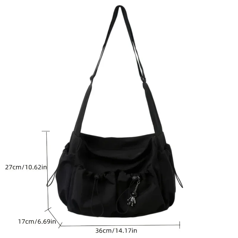 Uakiss Fashionable Crossbody Bag with Drawstring Accent - Spacious & Secure Zipper Closure - Includes Stylish Bag Charm