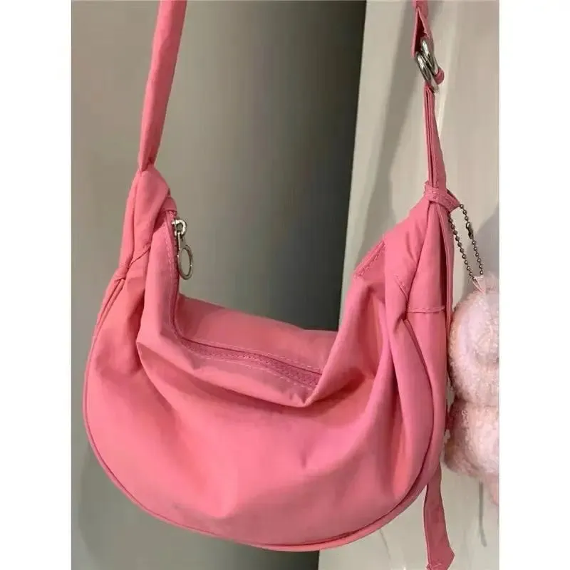 UAKISS  -   Pink Womens Shoulder Bag Solid Colour Sweet Fsahion Korean Crossbody Bags Simplicity Casual Versatile Zips Ladies Bag