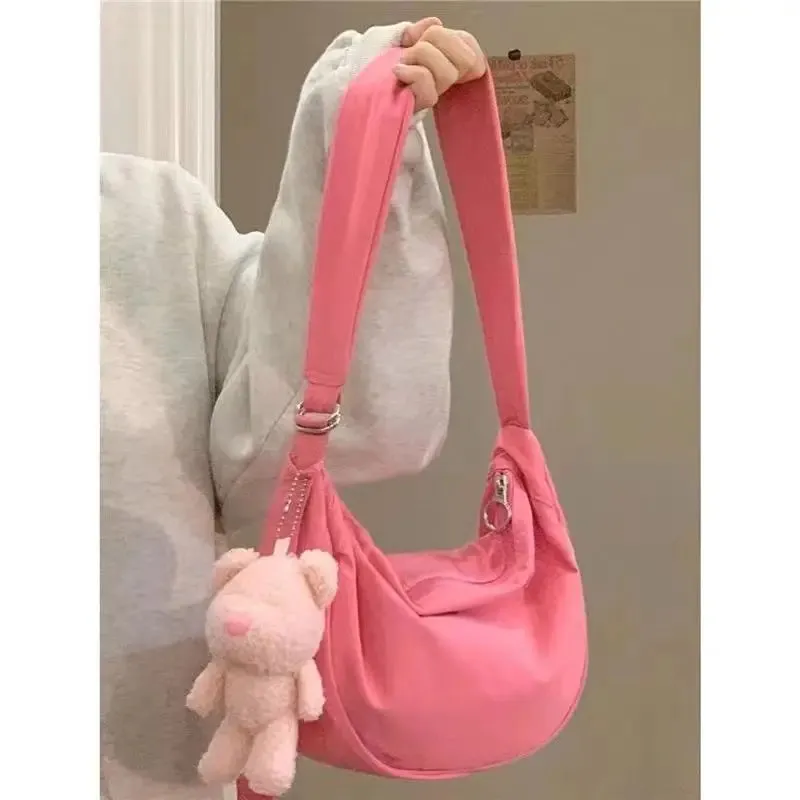 UAKISS  -   Pink Womens Shoulder Bag Solid Colour Sweet Fsahion Korean Crossbody Bags Simplicity Casual Versatile Zips Ladies Bag