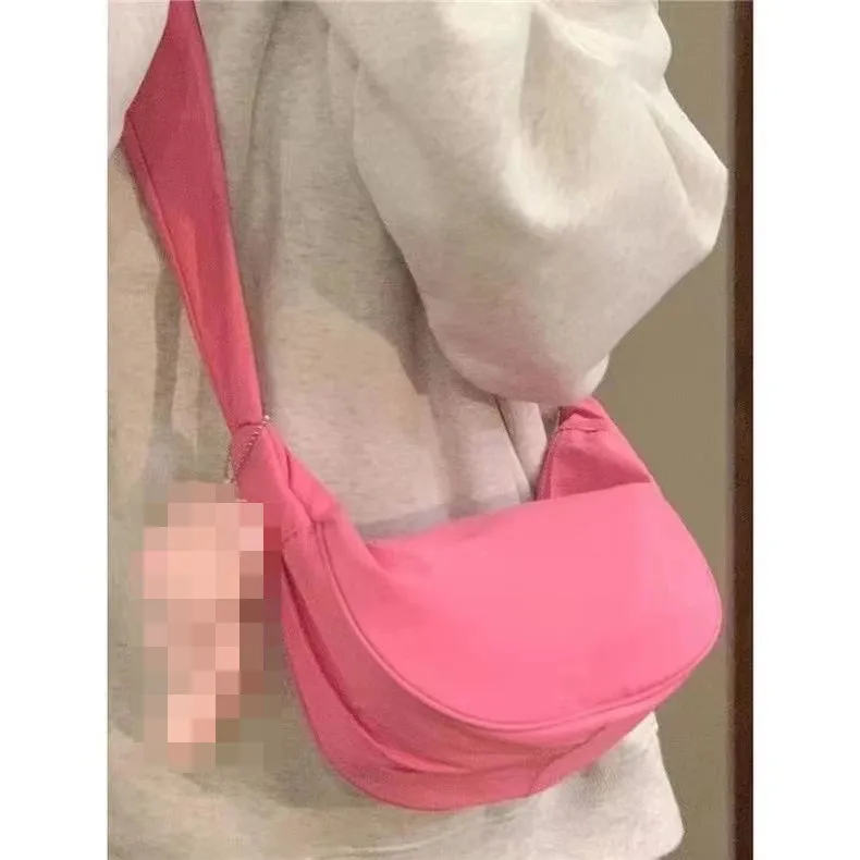 UAKISS  -   Pink Womens Shoulder Bag Solid Colour Sweet Fsahion Korean Crossbody Bags Simplicity Casual Versatile Zips Ladies Bag