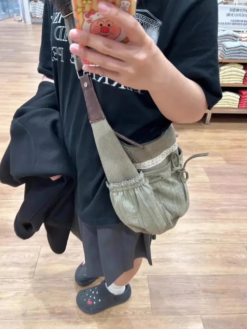 Uakiss Vintage Crossbody Bags for Women Korean Style Fashion Canvas Tote Bag Versatile Casual Large Capacity Shoulder Bag