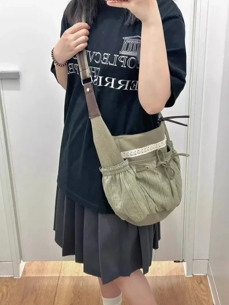 Uakiss Vintage Crossbody Bags for Women Korean Style Fashion Canvas Tote Bag Versatile Casual Large Capacity Shoulder Bag