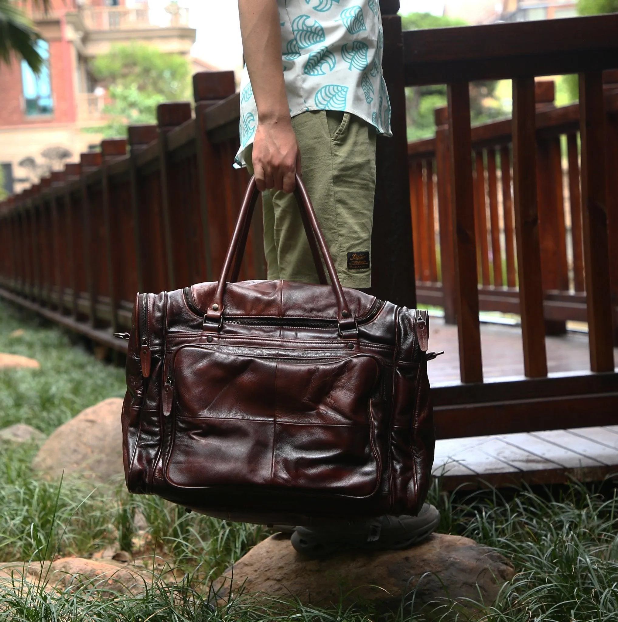 Woosir Designer Weekender Bag Leather Vegetable Tanned
